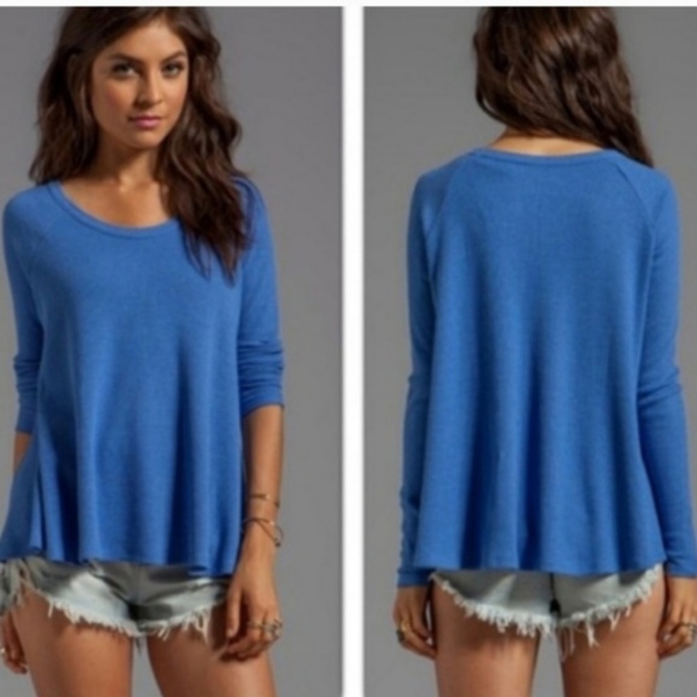 Free People | Waffle Knit Thermal Blue Oversized Swing. Sz S - Picture 1 of 4